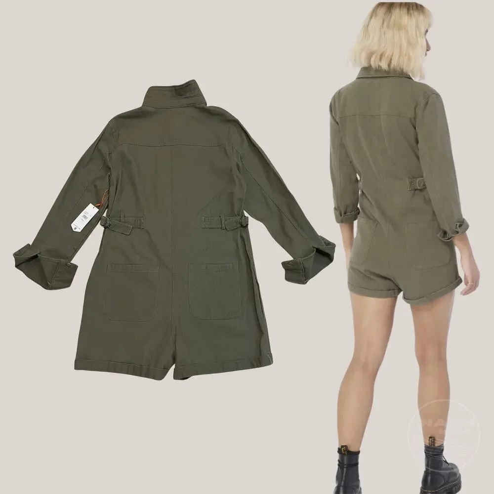 Atwyld Jumpsuit Olive Green | No Service Cotton Utility Romper Large NWT